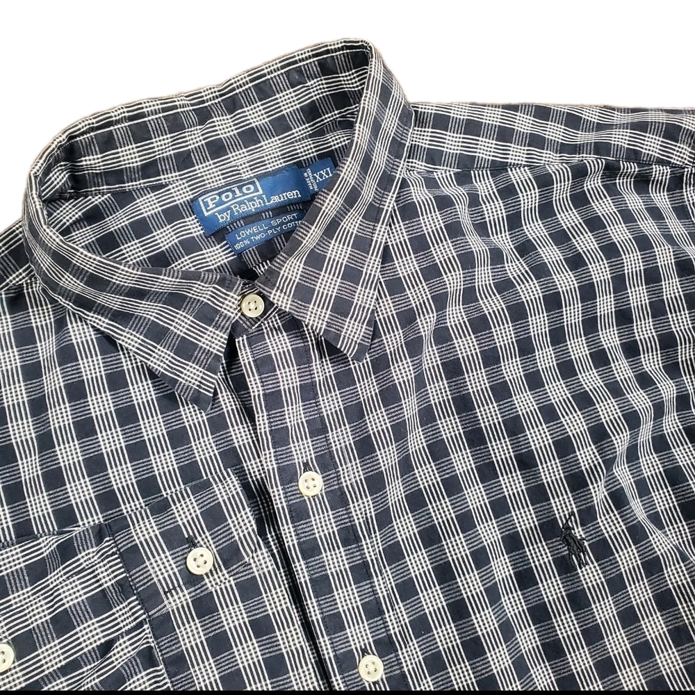 Polo Ralph Lauren Mens XXL Lowell Sport Plaid ButtonUp Shirt Cotton Black White